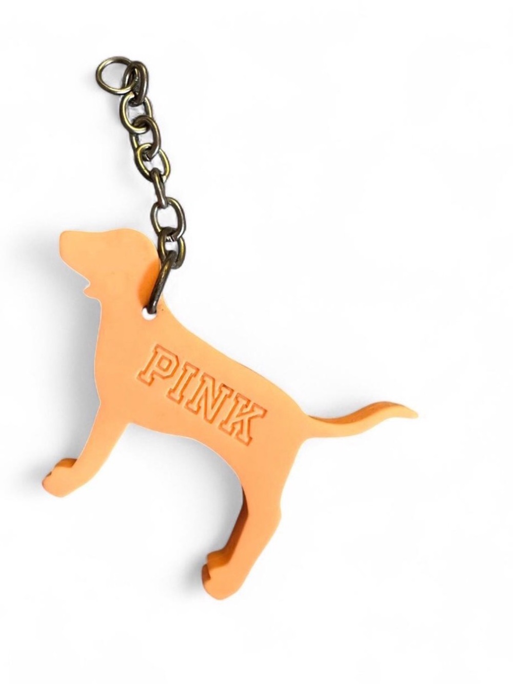 PINK Victoria's Secret Orange Dog Silhouette Tag Keychain